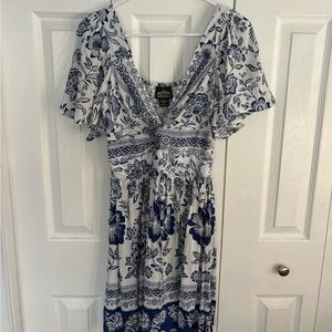 Angie Blue and White Floral Maxi Dress